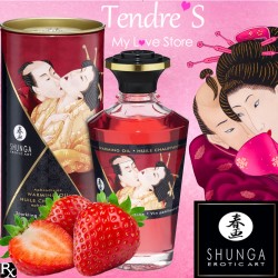 Bien Etre HUILE DE MASSAGE COMESTIBLE "SHUNGA" parfum Vin Petillant a la Fraise