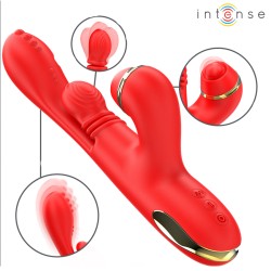 Love toys RABBIT ROUGE KATY VA ET VIENTS VIBRATIONS ET ASPIRATION AVEC EMBOUTS DE INTENSE